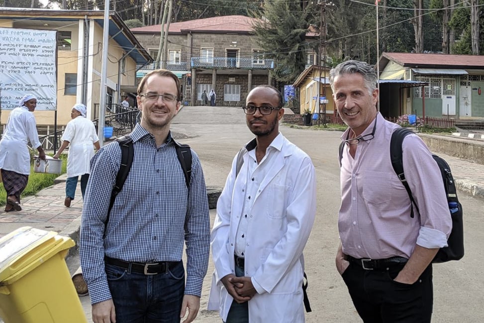 Drs. Karl Cuddy (left) and Marco Caminiti (right), both of U of T's Faculty of Dentistry, pictured with Dr. Demerew of Addis Ababa University (photo courtesy of Marco Caminiti)